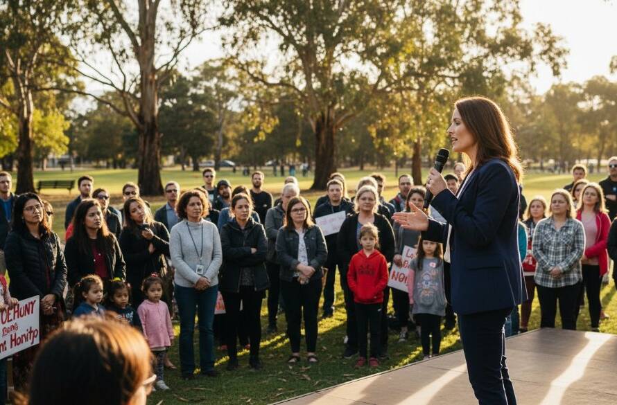A powerful image showcasing Caulfield's authentic editorial photography for local stories, capturing a bustling market scene with a chef passionately explaining local produce, bathed in warm afternoon sunlight, conveying community spirit and genuine connection.