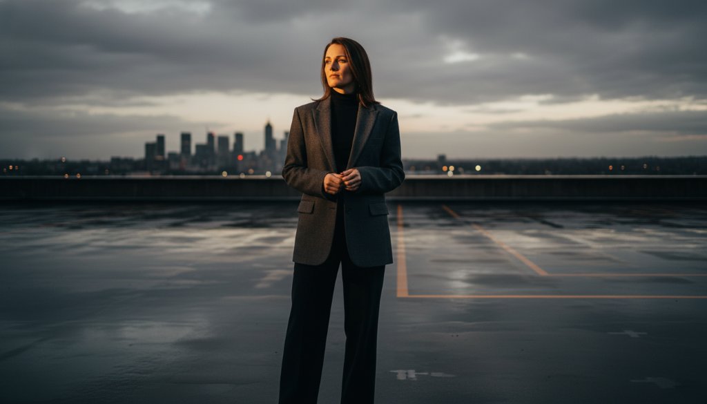 A powerful, cinematic portrait showcasing Chadstone fine art photography capturing unique Melbourne stories, featuring a person in dramatic light against an urban backdrop, evoking deep emotion and artistic flair.