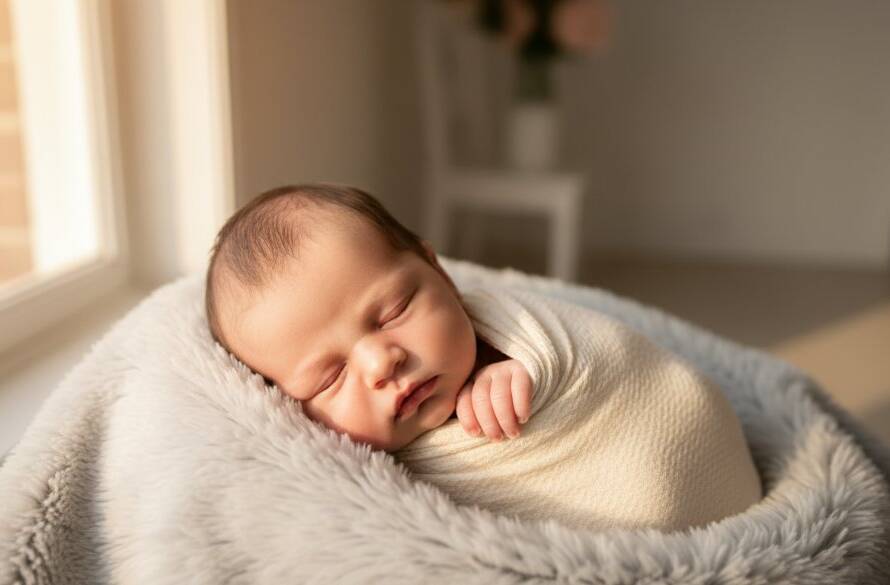 A serene and emotionally charged photograph capturing cherished newborn photography Brighton East Victoria, featuring a tiny baby nestled safely in a parent's gentle hands, bathed in soft, ethereal light streaming through a window, creating a timeless and intimate portrait.