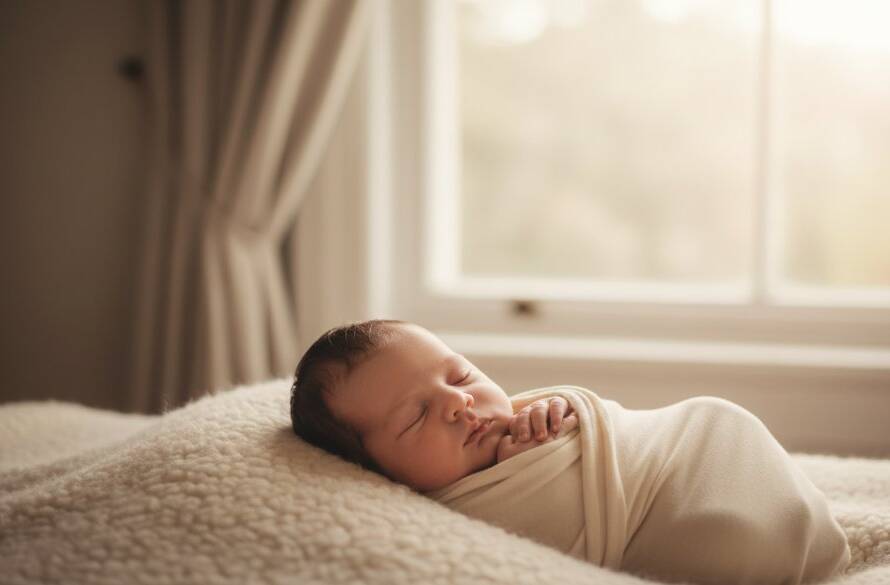 A tender, cinematic close-up of a newborn baby's tiny hands gently grasping a parent's finger, bathed in soft, warm light in a beautifully styled Canterbury studio, epitomizing cherished newborn photography Canterbury VIC.