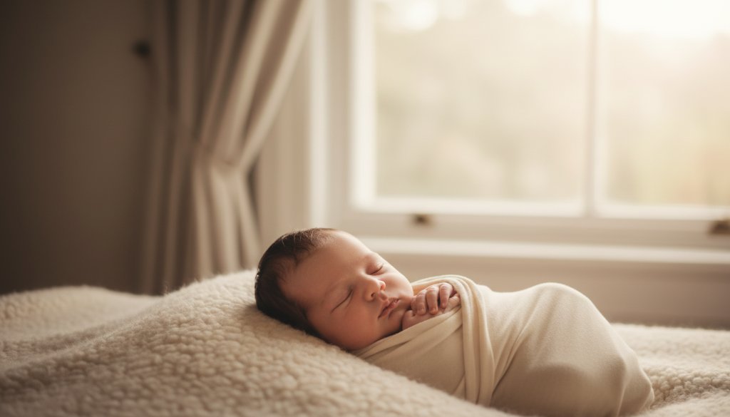 A tender, cinematic close-up of a newborn baby's tiny hands gently grasping a parent's finger, bathed in soft, warm light in a beautifully styled Canterbury studio, epitomizing cherished newborn photography Canterbury VIC.