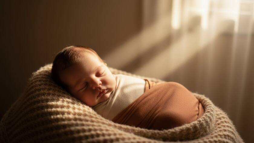 An ethereal close-up of a newborn baby's tiny hand gently grasping a parent's finger, bathed in soft, golden morning light filtering through a window in a Cranbourne West home, evoking the cherished newborn photography Cranbourne West families desire.