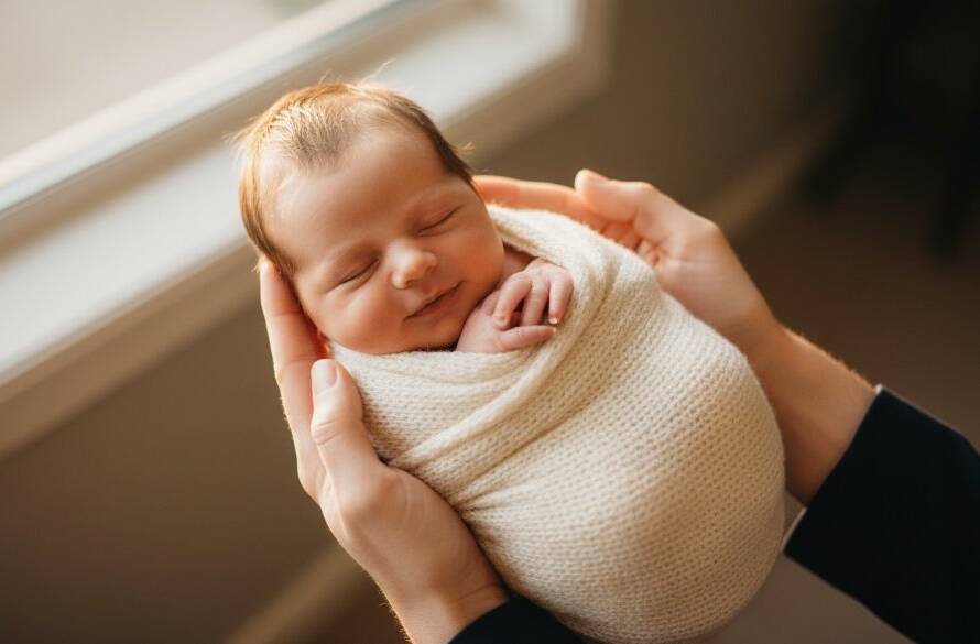 A heartwarming, professionally colour-graded photograph showcasing the tender bond between a parent and their newborn during a Cherished Newborn Photography Point Cook Victoria session, bathed in soft, ethereal light.