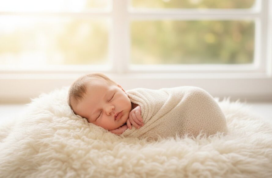 A breathtaking, soft-focus portrait showcasing cherished newborn photography Sale Victoria, with a tiny baby peacefully sleeping amidst a gentle, rustic setting, bathed in warm, ethereal light. The 'epic moment' captures innocence and new beginnings.
