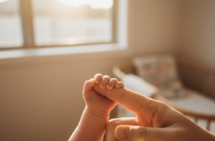 An intimate, beautifully lit, and tender 'epic moment' photograph capturing a newborn peacefully sleeping in their parents' embrace, bathed in soft morning light, within a cosy Avondale Heights home, showcasing a cherished newborn photoshoot Avondale Heights.