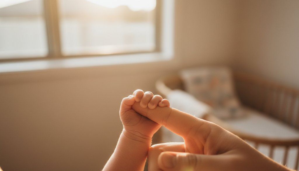 An intimate, beautifully lit, and tender 'epic moment' photograph capturing a newborn peacefully sleeping in their parents' embrace, bathed in soft morning light, within a cosy Avondale Heights home, showcasing a cherished newborn photoshoot Avondale Heights.