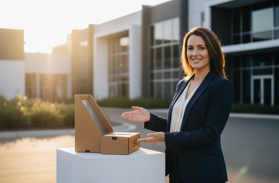 Dramatic wide shot of a local business owner proudly showcasing their innovative product with expert Clayton South advertising photography that converts, set against a modern industrial backdrop in Clayton South, illuminated by cinematic golden hour light, capturing an epic moment of brand success.