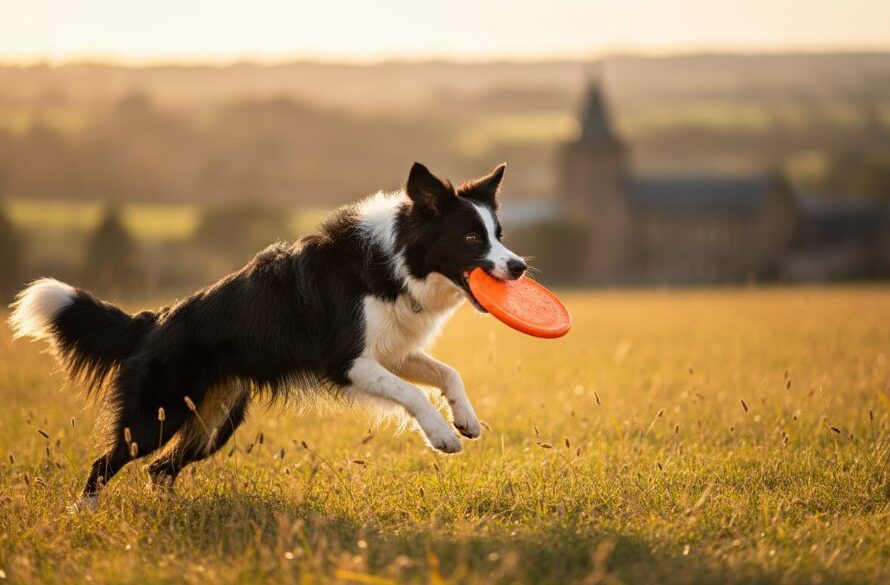 An epic moment captured: A golden retriever joyfully bounding through a sun-dappled field near Clunes, its fur glowing in the dramatic late afternoon light, a perfect representation of Clunes pet photography capturing joyful furry friends.