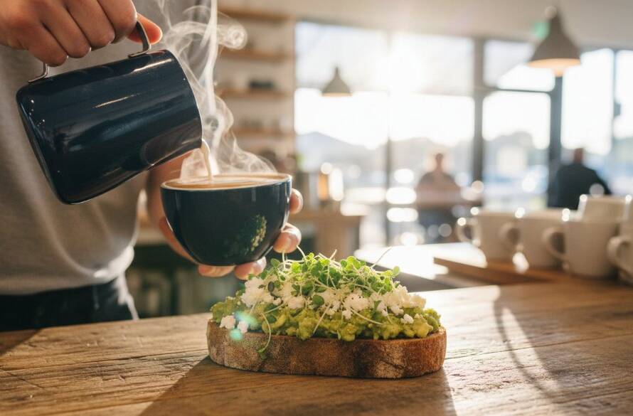 Dramatic close-up of a perfectly plated, steaming hot dish from a Clyde Victoria artisanal cafe food photography session, showcasing intricate details and rich colours under cinematic lighting, ready to entice diners.