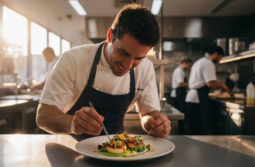 A vibrant, wide-angle editorial photograph showing a local artisan passionately crafting pottery at a bustling workshop in Doncaster East, sunlight streaming through large windows, capturing the compelling editorial photography Doncaster East businesses need to tell their story, with customers admiring products in the background. Professional color grading and dramatic lighting highlight the intricate details.