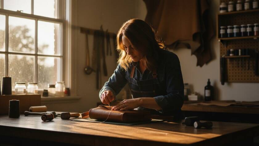 Dramatic wide shot of a local artisan meticulously crafting pottery inside a sunlit studio in Cranbourne South, captured with Cranbourne South editorial photography for brand storytelling, featuring rich textures and warm light.