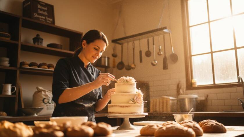 Dynamic studio shot showcasing a local Cranbourne South business owner proudly presenting their artisanal product, captured with professional advertising photography impact, dramatic spotlighting and rich colours.
