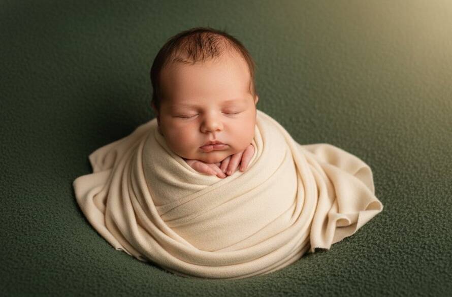 A serene, artistic portrait of a newborn baby gently swaddled in soft, earthy tones, dreaming peacefully on a textured blanket, with subtle, ethereal light illuminating their tiny features. This 'epic moment' photograph perfectly encapsulates the essence of Cranbourne West heartfelt newborn photography Victoria, celebrating new life with warmth and timeless elegance.