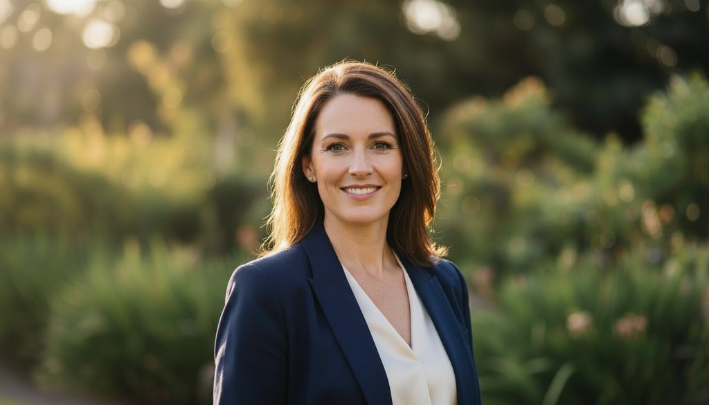A dramatic and authentic professional headshot in Creswick, Victoria, featuring a confident individual with a genuine smile, natural light highlighting their features, capturing the essence of Creswick Victoria authentic professional headshots.