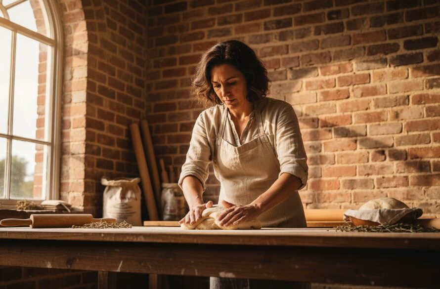 A dynamic, wide-angle shot of a local artisan in their workshop in Creswick, Victoria, intensely focused on their craft, bathed in warm, natural light, epitomizing Creswick Victoria Editorial Photography for authentic brand stories.