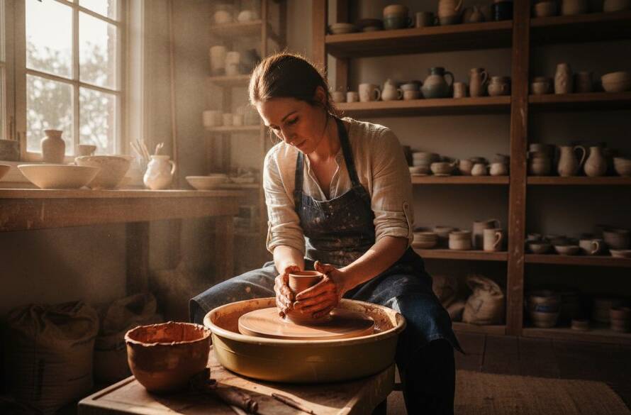 Dynamic Croydon Hills business branding photography capturing a local artisan proudly showcasing their craftsmanship in a sunlit workshop, reflecting brand authenticity.