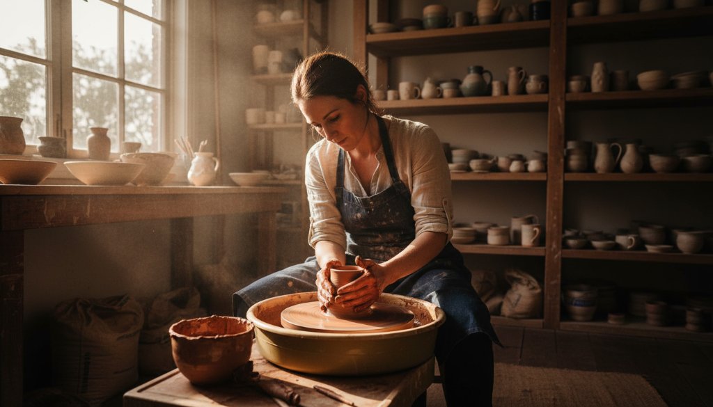 Dynamic Croydon Hills business branding photography capturing a local artisan proudly showcasing their craftsmanship in a sunlit workshop, reflecting brand authenticity.