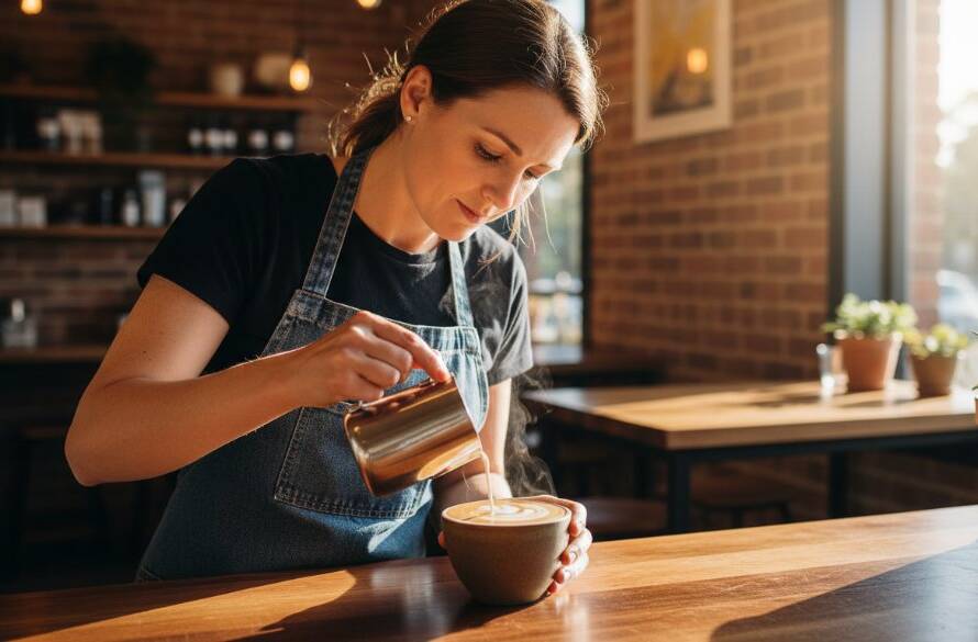 Dramatic wide shot of a perfectly plated gourmet brunch dish on a rustic wooden table inside a sun-drenched cafe in Croydon Hills, sunlight dramatically highlighting the textures of the food, showcasing professional Croydon Hills cafe food photography.