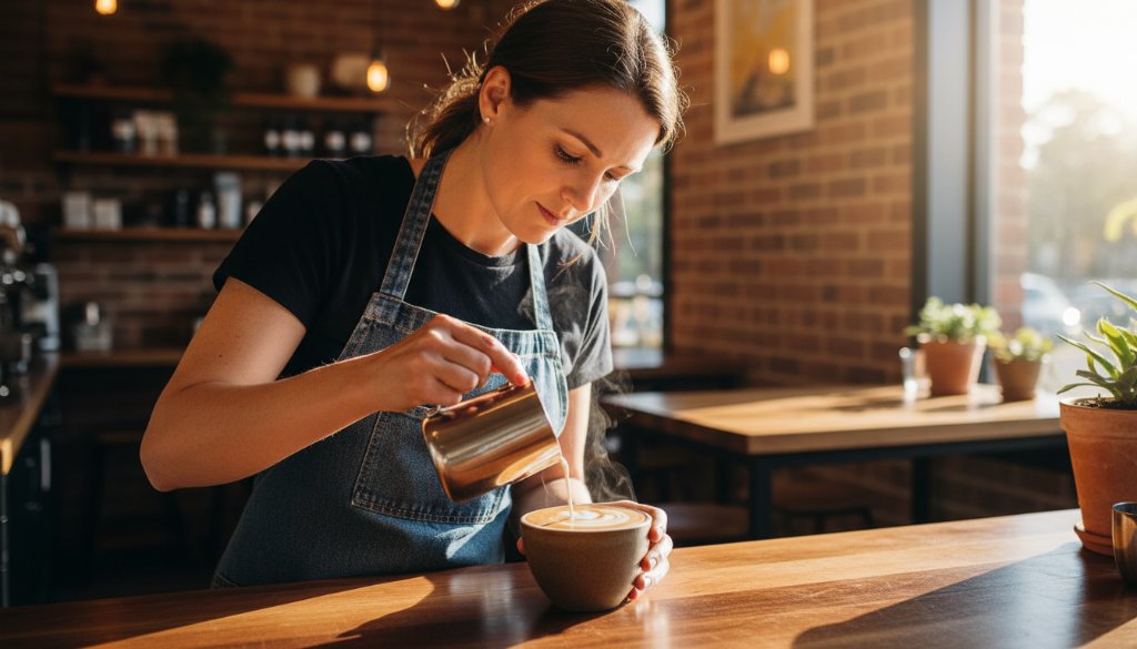Dramatic wide shot of a perfectly plated gourmet brunch dish on a rustic wooden table inside a sun-drenched cafe in Croydon Hills, sunlight dramatically highlighting the textures of the food, showcasing professional Croydon Hills cafe food photography.