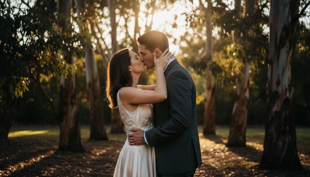 An intimate pre-wedding portrait of a couple sharing a tender moment at a hidden gem in Croydon North, bathed in golden hour light, showcasing the romantic atmosphere of Croydon North intimate pre-wedding photo spots captured by Image by SD.