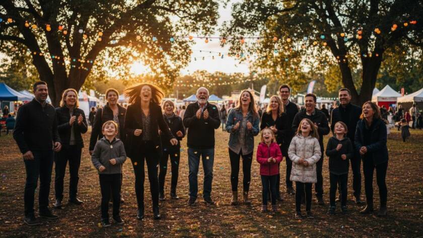 Dramatic shot of guests laughing and cheering at a beautifully lit community festival in Croydon South, perfectly illustrating Croydon South event photography capturing authentic joy and vibrant energy.