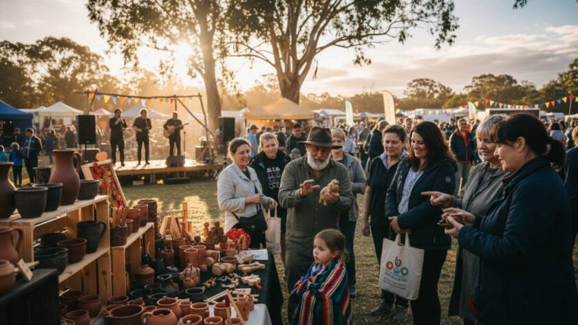 A vibrant editorial photograph capturing a triumphant local event in Croydon South, Victoria, showcasing a community leader receiving an award amidst cheering crowds under dramatic natural light, embodying Croydon South Victoria editorial photography local stories.
