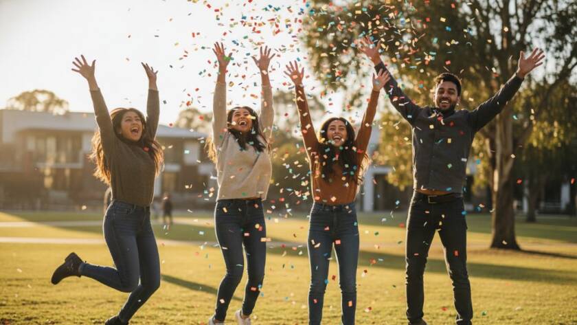 A joyous and candid moment of a child laughing amidst a flurry of confetti at a lively community festival in Melton South, perfectly captured by dedicated event photography Melton South community gatherings, showcasing professional lighting and vibrant colours.