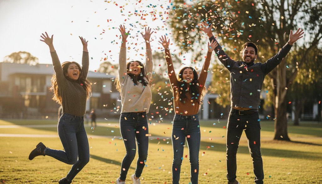 A joyous and candid moment of a child laughing amidst a flurry of confetti at a lively community festival in Melton South, perfectly captured by dedicated event photography Melton South community gatherings, showcasing professional lighting and vibrant colours.