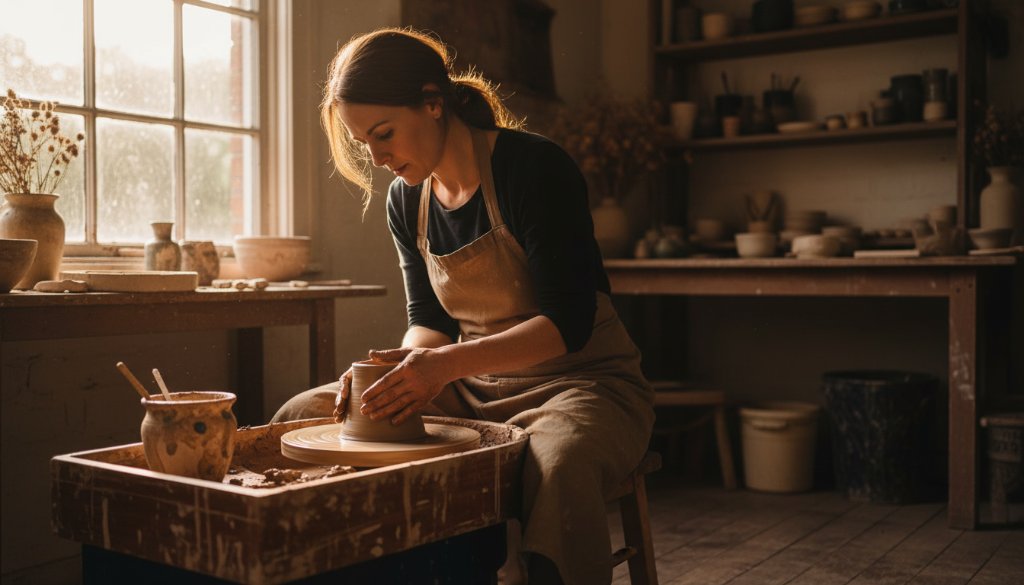 A striking Deepdene editorial photograph capturing a local artisan meticulously crafting their product in a naturally lit studio, showcasing the passion behind a local business story, with professional colour grading and dramatic lighting.