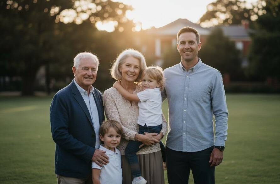 Deepdene Fine Art Photography Melbourne capturing artistic legacies with a stunning portrait of a parent and child silhouetted against a golden hour sunset over the tranquil Deepdene parklands, conveying warmth and timeless connection.