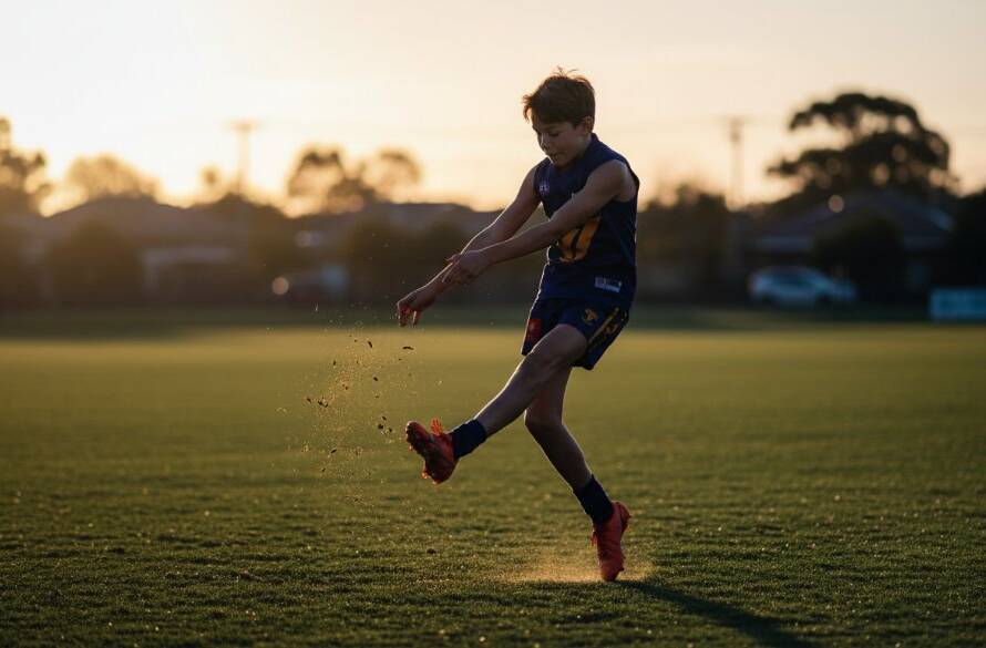 Dynamic action shot capturing an epic moment in Deer Park youth sports action photography, showcasing a young athlete's determination under dramatic lighting.
