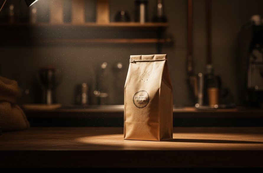 Dramatic low-angle shot of a beautifully lit artisan product, perhaps a handcrafted ceramic mug with steam rising, on a rustic wooden workbench in a modern Delacombe workshop, captured with Delacombe bespoke product advertising photography, evoking craftsmanship and quality.
