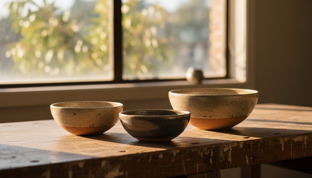 A dynamically lit, cinematic close-up of beautifully arranged artisan products, possibly local Delahey crafted items, dramatically showcased with a soft-focus background of a bustling market or boutique, embodying a Delahey Victoria product photography showcase with professional styling and lighting.