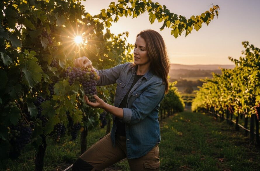 Dramatic wide-angle shot of a local artisanal baker in Dennington presenting a freshly baked sourdough loaf, bathed in warm, golden morning light inside a rustic bakery, showcasing Dennington advertising photography for emerging brands Victoria.