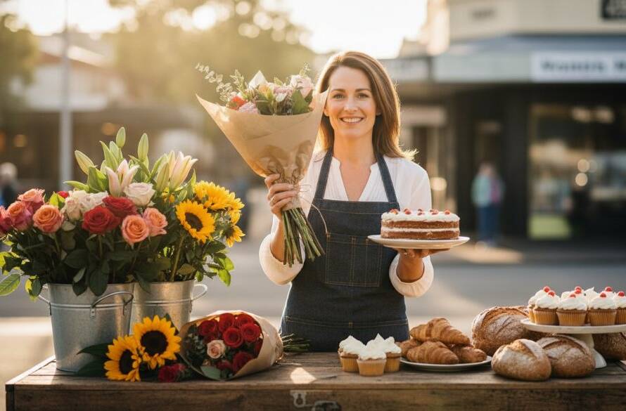 Dynamic 'epic moment' shot of a local Dingley Village cafe owner proudly presenting a freshly brewed coffee, captured with dramatic lighting to showcase the Dingley Village advertising photography impact for local businesses.