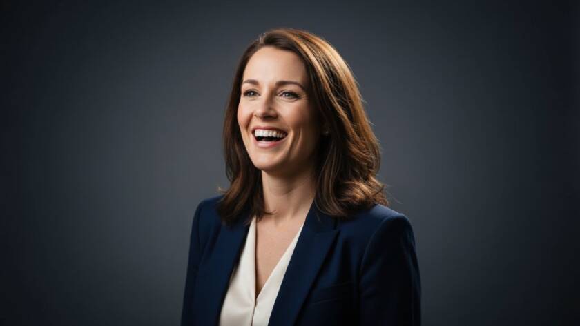 Dynamic studio portrait showcasing an executive's confidence during a Doncaster studio photography for modern portraits session, dramatic backlighting, professional style.