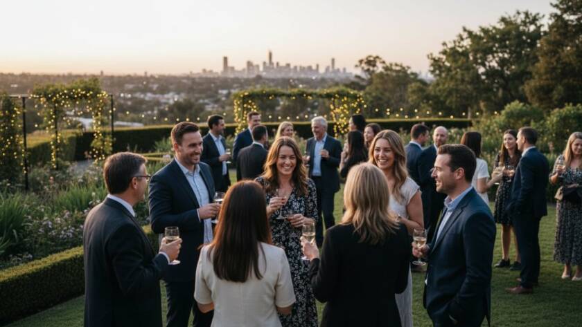 An epic moment from a vibrant outdoor celebration in Doncaster Victoria, featuring candid shots of guests laughing and cheering, perfectly capturing the Doncaster Victoria event photography memorable moments under dramatic sunset lighting with professional color grading.