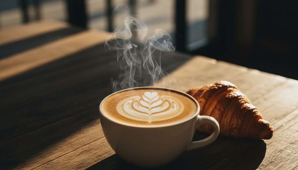 An epic moment of Donvale artisan cafe food photography, capturing a beautifully plated dish of avocado toast with poached eggs on a rustic wooden table, bathed in warm, natural sunlight streaming through a cafe window, highlighting steam rising from a coffee cup, creating an inviting and mouth-watering scene.