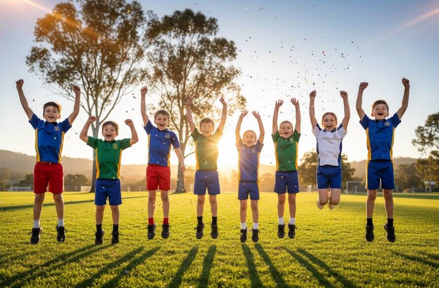 A candid, vibrant portrait capturing genuine smiles during Donvale school photography, showing students laughing joyfully outdoors under bright natural light, reflecting the authentic spirit of childhood.