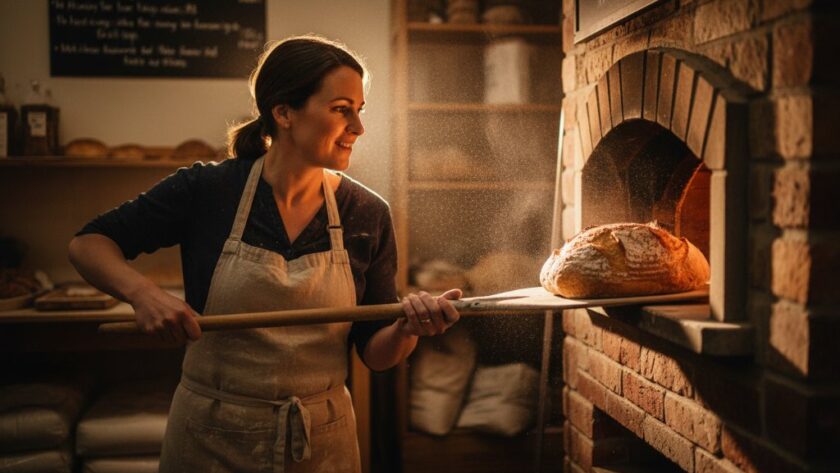 Dynamic Drouin Victoria Editorial Photography for Local Businesses capturing a chef in motion at a bustling Drouin cafe, dramatically lit, showcasing the passion and vibrant energy of local entrepreneurship.