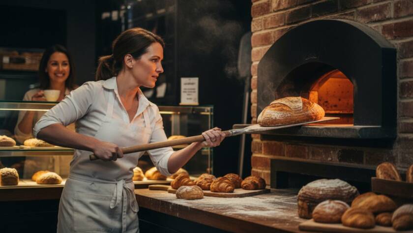 An epic moment captured through dynamic Bentleigh East commercial photography, showing a local café owner proudly presenting a freshly brewed latte to a smiling customer in a sun-drenched, modern cafe interior, reflecting vibrant community life.
