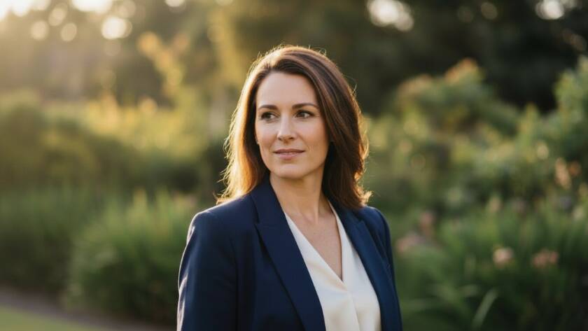 Dramatic, cinematic portrait of a confident business professional in Upper Ferntree Gully, captured with dynamic lighting to highlight their leadership and expertise, embodying 'dynamic corporate portraits Upper Ferntree Gully VIC'.
