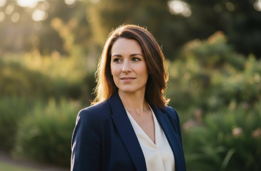 Dramatic, cinematic portrait of a confident business professional in Upper Ferntree Gully, captured with dynamic lighting to highlight their leadership and expertise, embodying 'dynamic corporate portraits Upper Ferntree Gully VIC'.