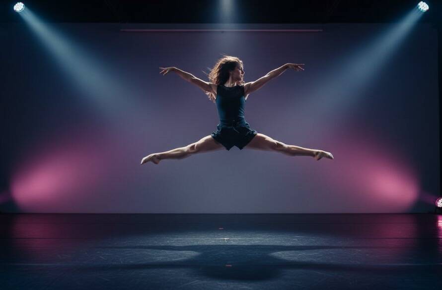 A male dancer mid-air in a powerful leap, silhouetted against dramatic backlighting in a dynamic dance photography Burwood East studio, capturing an epic moment of athleticism and artistry.