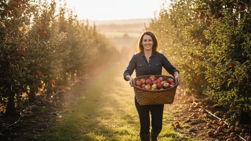 A wide-angle, dynamically composed editorial photography shot showcasing a bustling local produce market stall in Bacchus Marsh, with a business owner passionately interacting with a customer, bathed in golden hour sunlight, highlighting the vibrant community spirit captured through dynamic editorial photography Bacchus Marsh businesses.