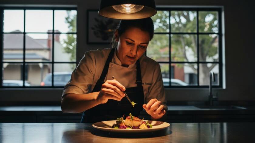 An epic moment of dynamic editorial photography in Caulfield North, showing a local artisan passionately crafting pottery in a sunlit studio, capturing an authentic local story with dramatic backlighting and a warm, inviting atmosphere, reflecting the community's creative spirit.