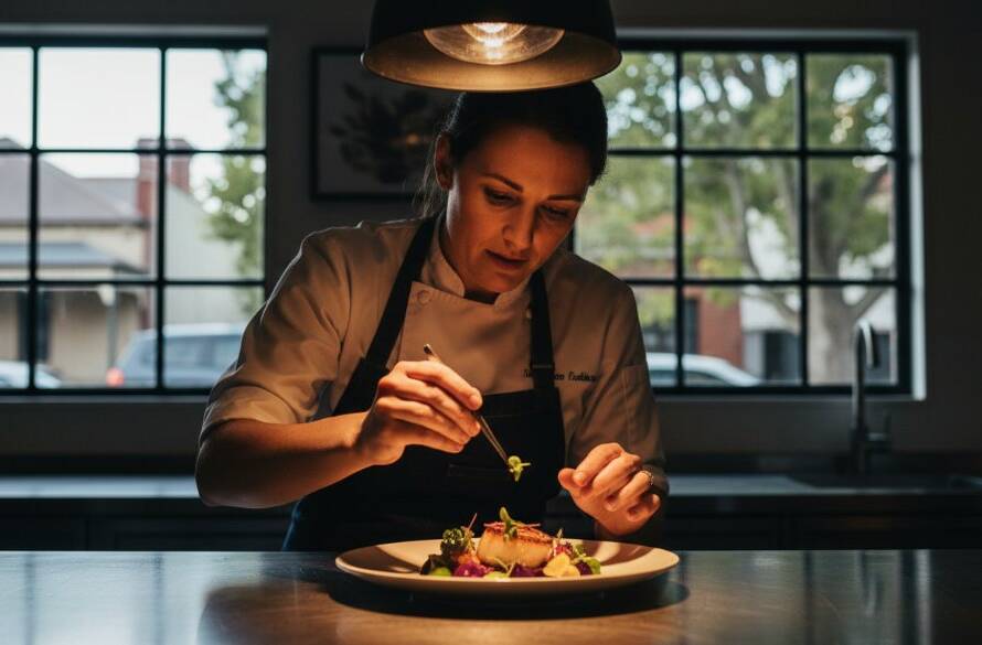 An epic moment of dynamic editorial photography in Caulfield North, showing a local artisan passionately crafting pottery in a sunlit studio, capturing an authentic local story with dramatic backlighting and a warm, inviting atmosphere, reflecting the community's creative spirit.