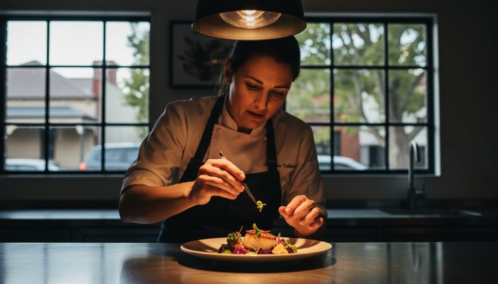 An epic moment of dynamic editorial photography in Caulfield North, showing a local artisan passionately crafting pottery in a sunlit studio, capturing an authentic local story with dramatic backlighting and a warm, inviting atmosphere, reflecting the community's creative spirit.