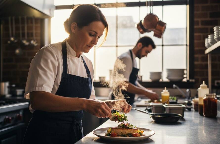 Dynamic editorial photography Footscray creatives captured in an epic moment, featuring a local street artist applying vibrant paint to a large mural on a brick wall in a bustling Footscray laneway, with dramatic late afternoon sunlight highlighting the texture and colour, and a sense of energetic creativity.