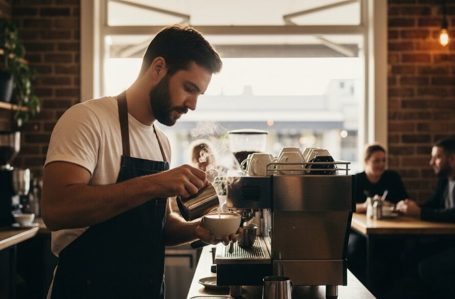 An epic moment captured in dynamic editorial photography Geelong West local business storytelling, showing a passionate chef expertly plating a dish in a vibrant Pakington Street restaurant, dramatic backlighting illuminating steam and culinary artistry.